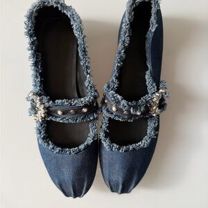 Nine West Denim Mary Jane Flats with Crystal Embellishments